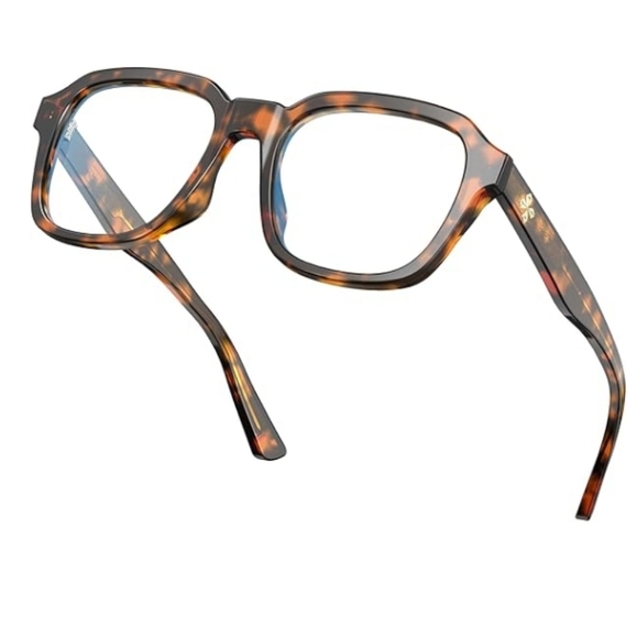 Oversized Square Blue Light Blocking Glasses Computer Tortoise Frame Eyeglasses - Picture 2 of 9